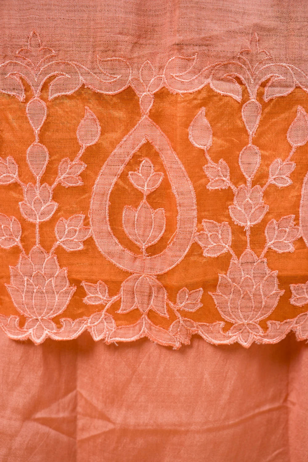 Peach Cut Work Matka Linen Suit