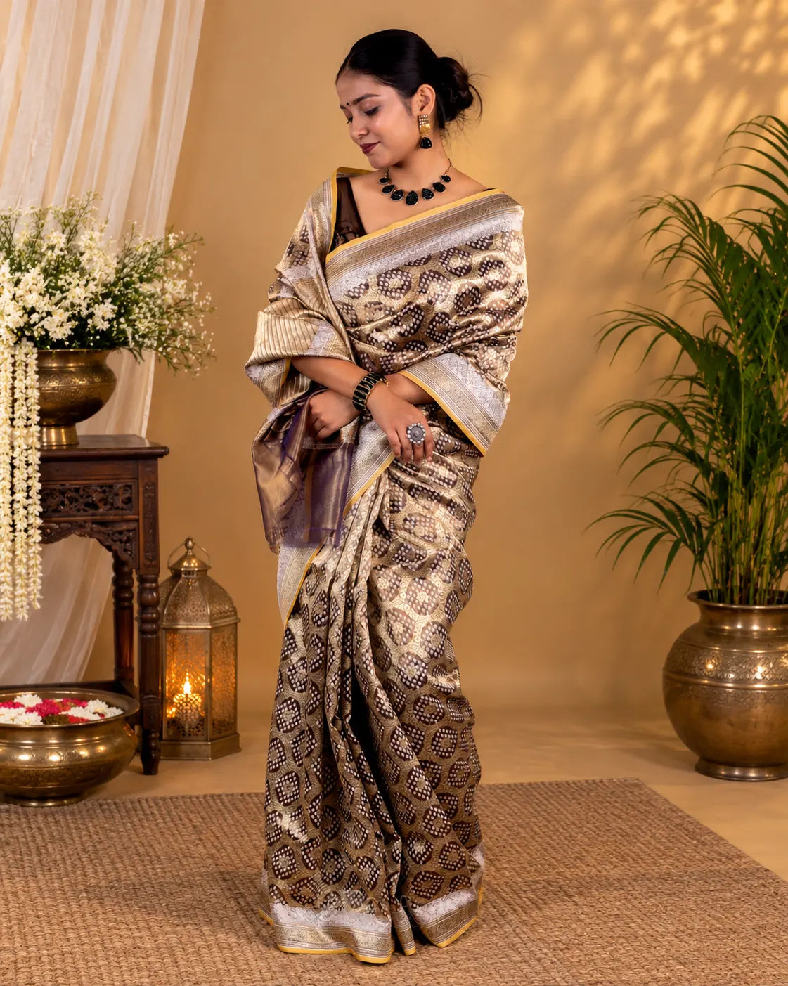 Metallic Grey Woven Tissue Banarasi Silk Saree