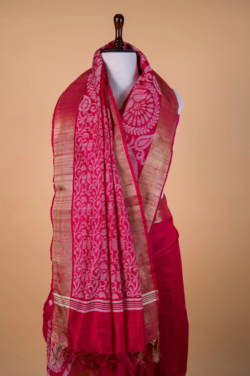 Rani Pink Resham Buti  Raw Silk Saree