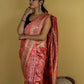 Peach Ikkat Handwoven Katan Banarasi Silk Saree