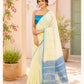 Yellow & Blue Stripes Pure Linen Saree