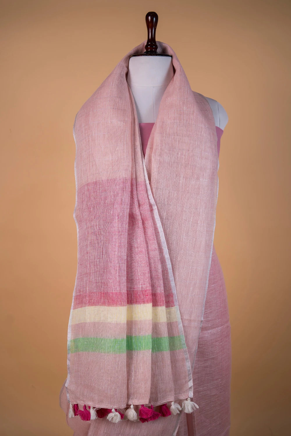 Peach  Pure Linen Saree
