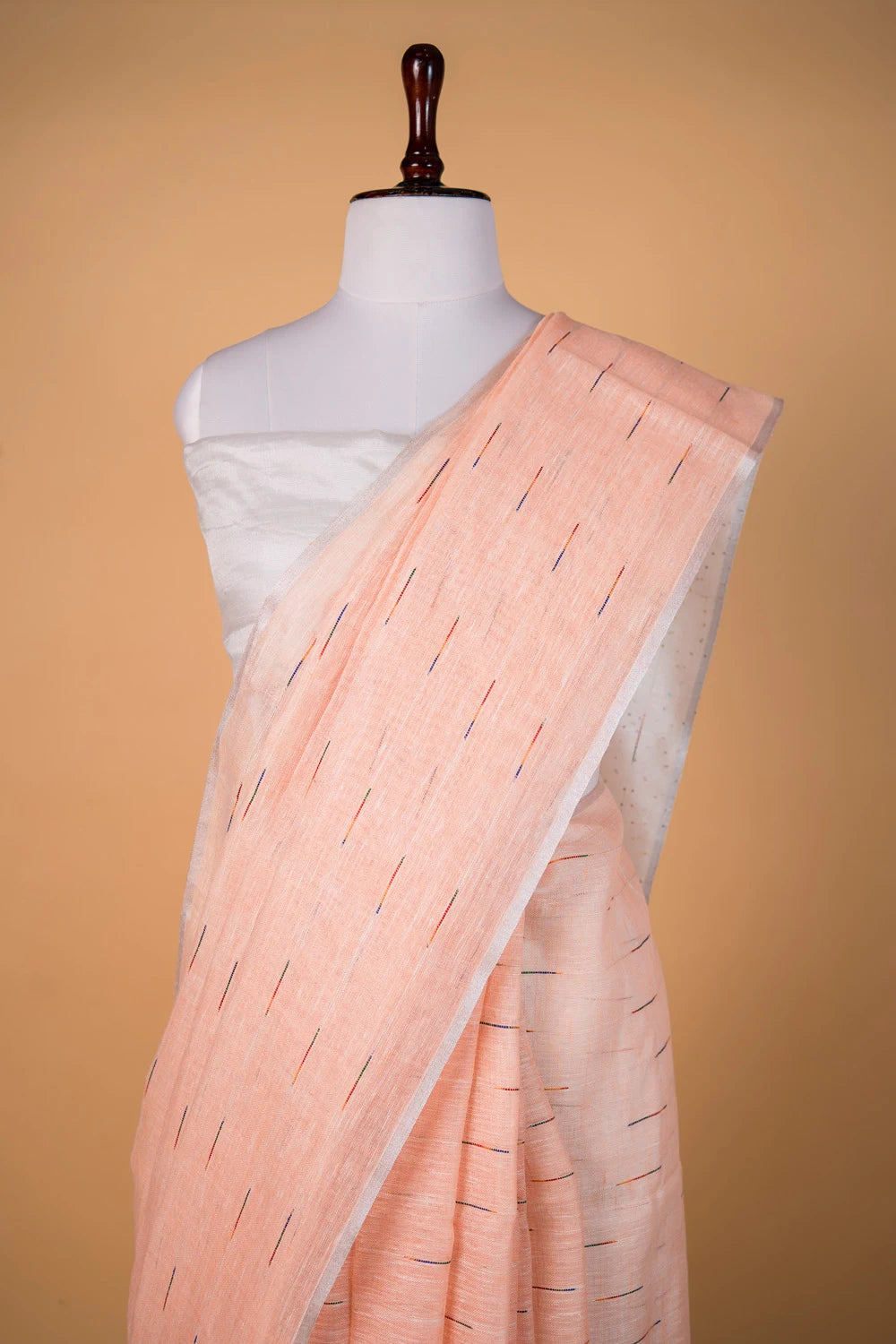 Peach Pure Linen Saree